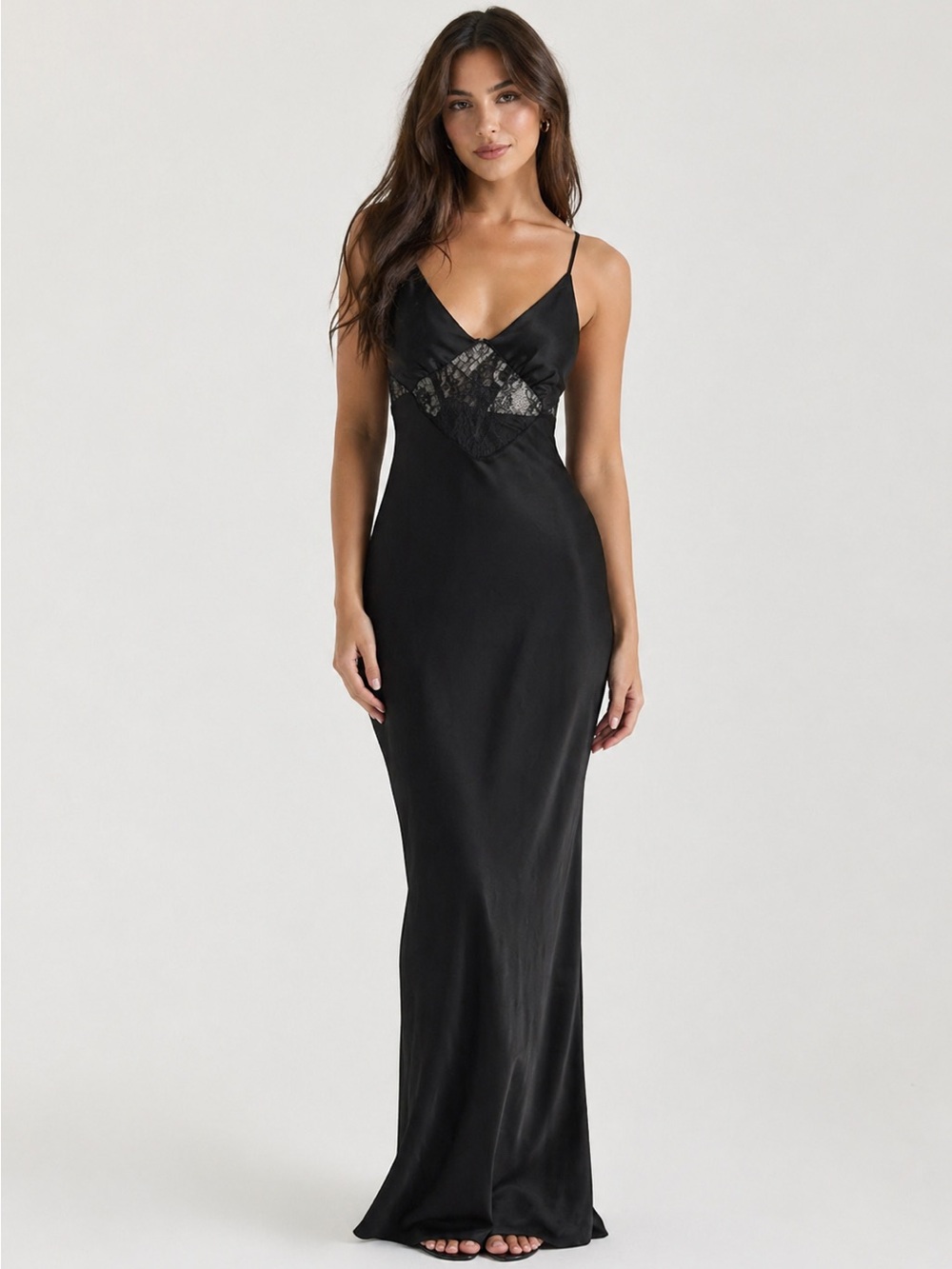 FOREVER 21 Elegant Black Slip Dress with Lace Detail